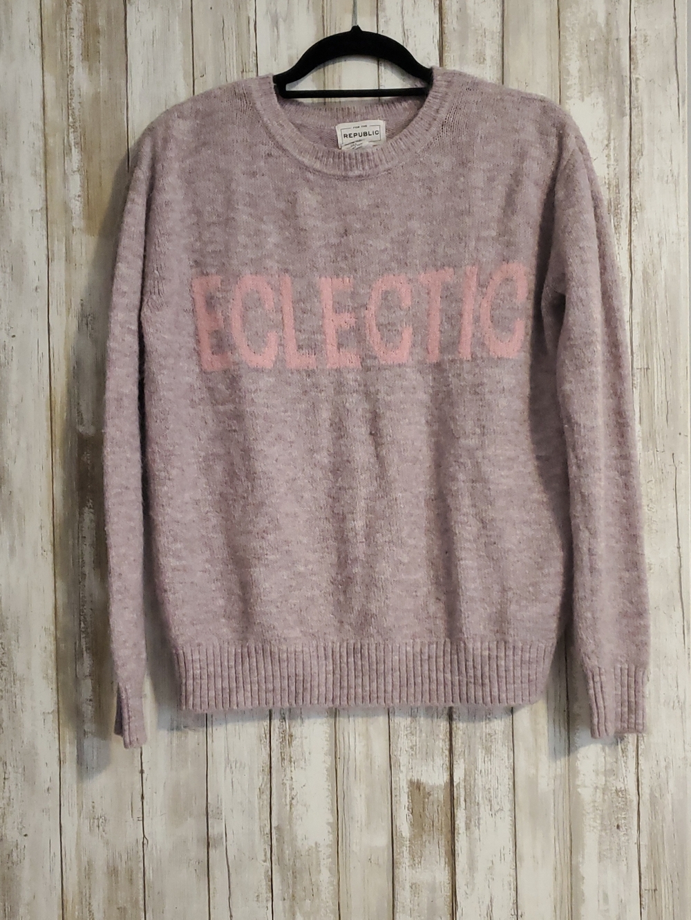 For The Republic Lavender Crewneck Sweater with Pink 'ECLECTIC' Graphic